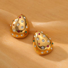 18KG rhinestone setting chunky waterdrop stainless steel earrings