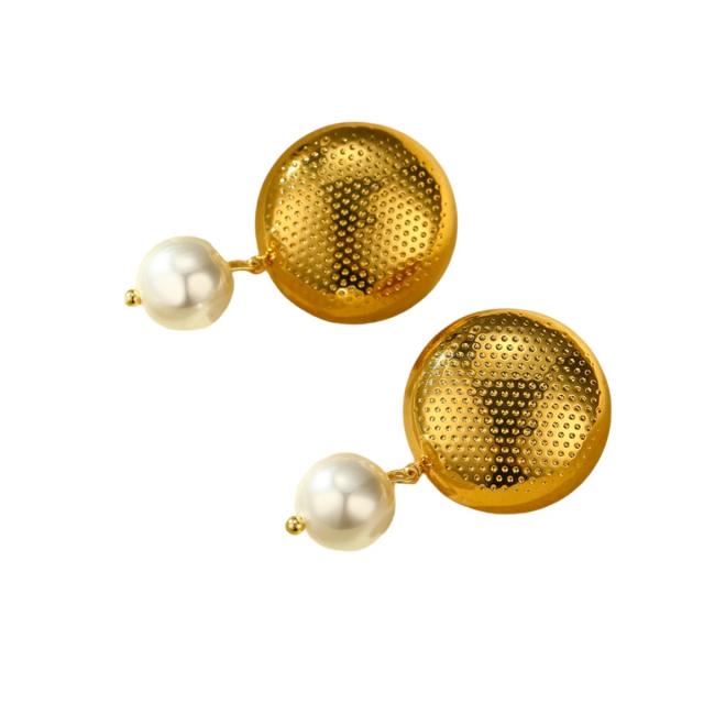 18KG pearl bead chunky ball bead stainless steel earrings