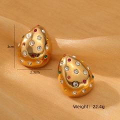 18KG rhinestone setting chunky waterdrop stainless steel earrings