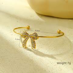 Sweet cz bow stainless steel necklace bangle earrings set