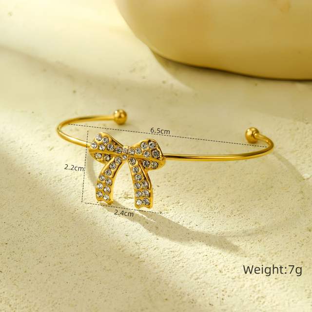 Sweet cz bow stainless steel necklace bangle earrings set