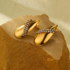 Chunky rhinestone waterdrop stainless steel earrings