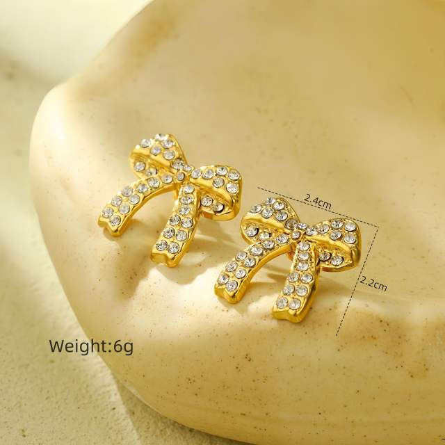 Sweet cz bow stainless steel necklace bangle earrings set