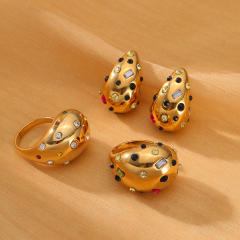 18KG chunky waterdrop full cz stainless steel earrings rings set