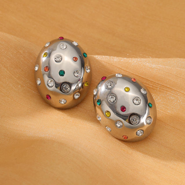 Chunky oval shape stainless steel studs earrings