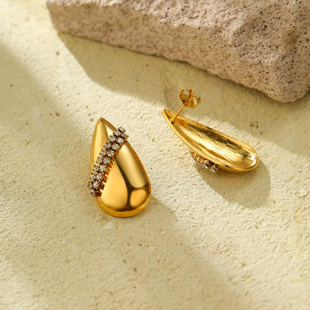 Chunky rhinestone waterdrop stainless steel earrings