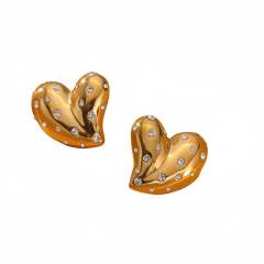 18KG diamond heart chunky stainless steel earrings