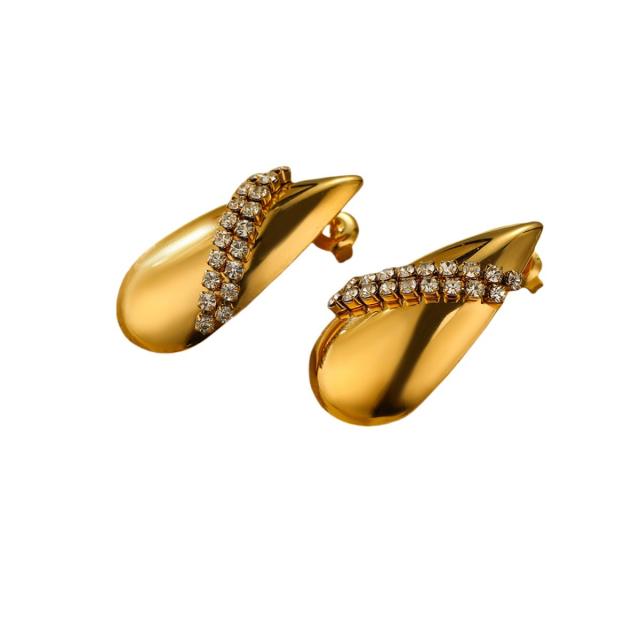 Chunky rhinestone waterdrop stainless steel earrings