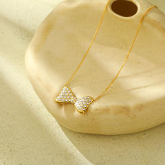Sweet diamond bow stainless steel necklace set