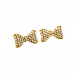 Sweet pearl bead bow stainless steel necklace earrings set