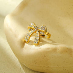 Sweet cz bow stainless steel necklace bangle earrings set