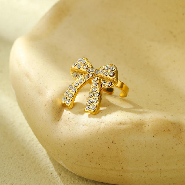 Sweet cz bow stainless steel necklace bangle earrings set