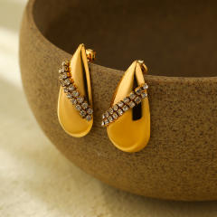Chunky rhinestone waterdrop stainless steel earrings