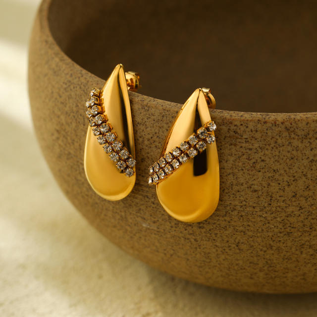 Chunky rhinestone waterdrop stainless steel earrings