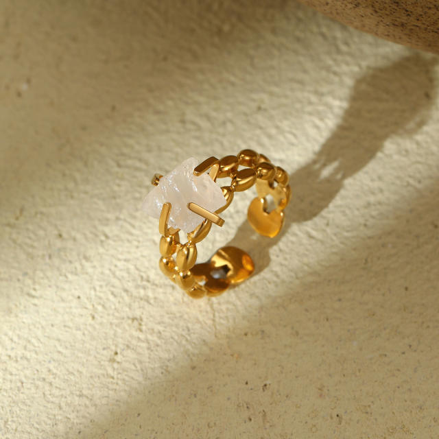 Hot sale natural stone statement stainless steel finger rings collection