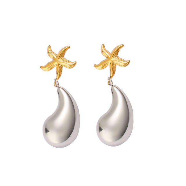 Hiphop chunky waterdrop mix color stainless steel earrings