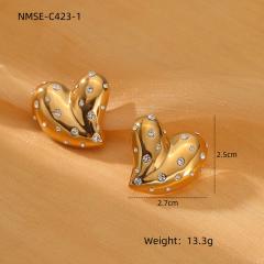 18KG diamond heart chunky stainless steel earrings