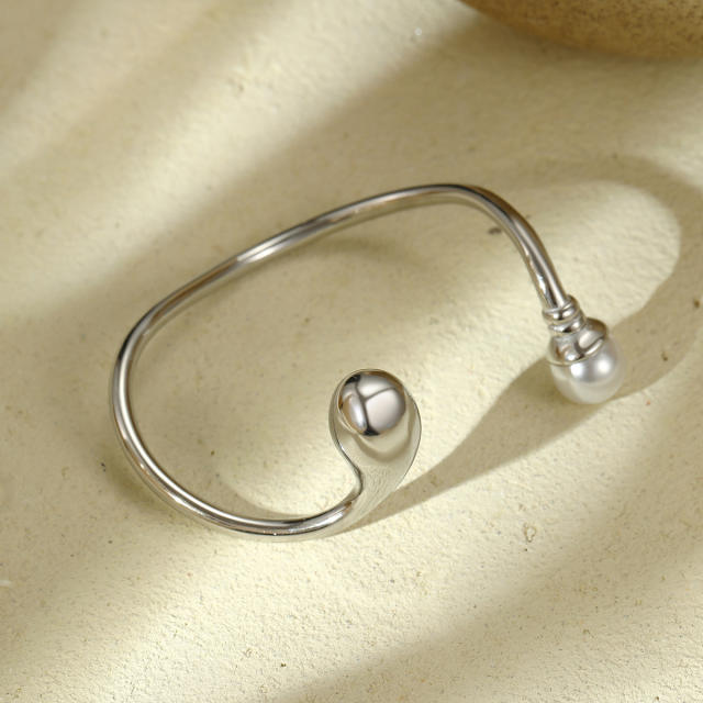 Chunky geometric waterdrop stainless steel bangle rings