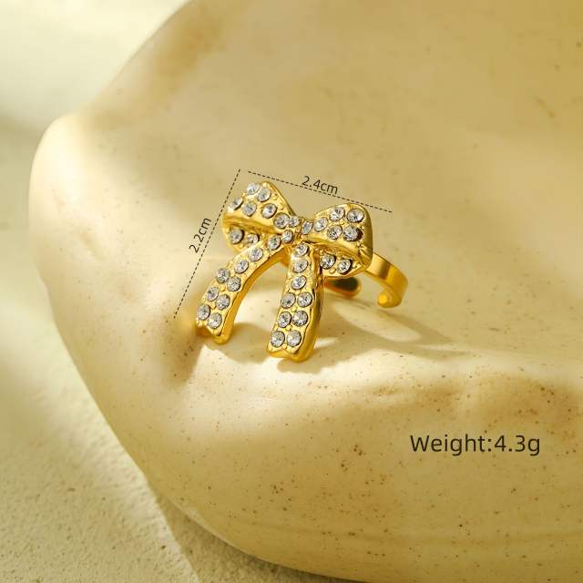 Sweet cz bow stainless steel necklace bangle earrings set