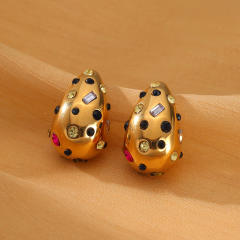 18KG chunky waterdrop full cz stainless steel earrings rings set