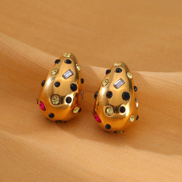 18KG chunky waterdrop full cz stainless steel earrings rings set