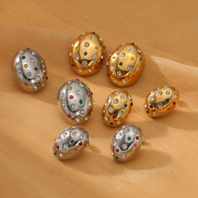 Chunky oval shape stainless steel studs earrings