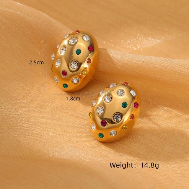 Chunky oval shape stainless steel studs earrings