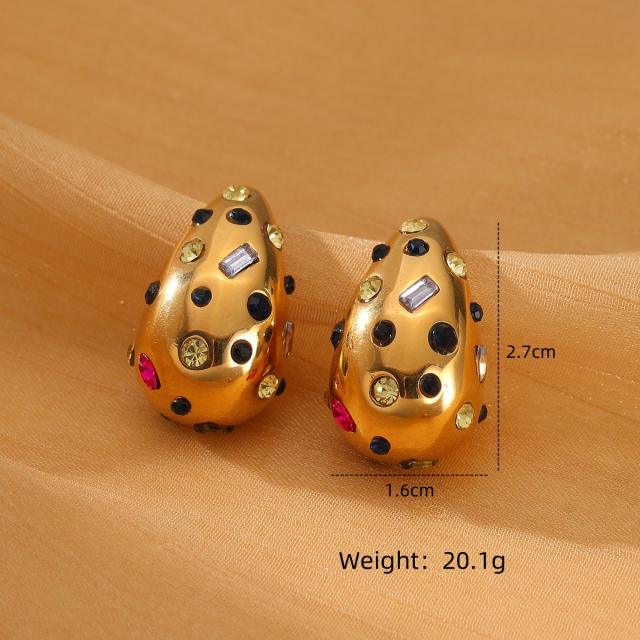 18KG chunky waterdrop full cz stainless steel earrings rings set