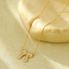 Sweet cz bow stainless steel necklace bangle earrings set