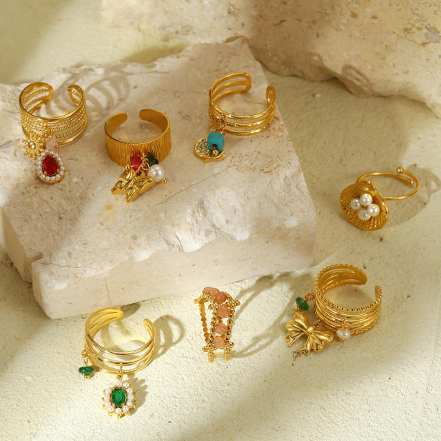 Vintage natural stone stainless steel finger rings collection