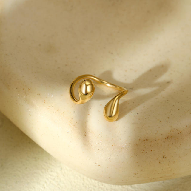 Chunky geometric waterdrop stainless steel bangle rings