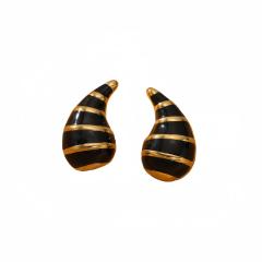 Elegant black white enamel chunky waterdrop stainless steel earrings