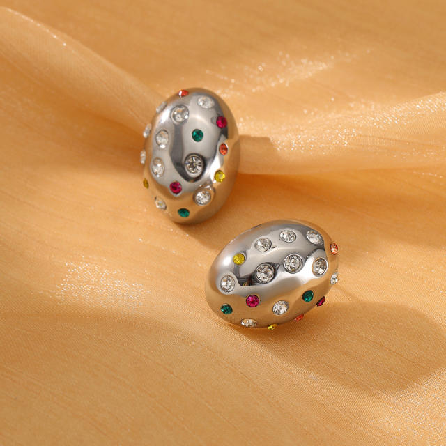 Chunky oval shape stainless steel studs earrings