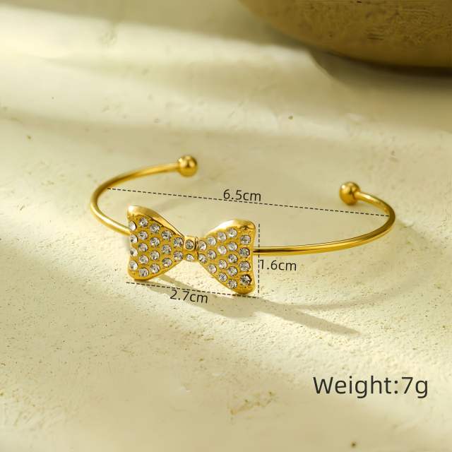 Sweet diamond bow stainless steel necklace set