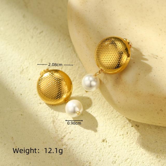 18KG pearl bead chunky ball bead stainless steel earrings