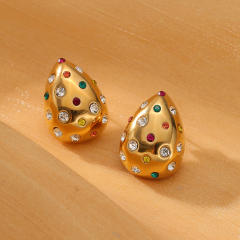 18KG rhinestone setting chunky waterdrop stainless steel earrings