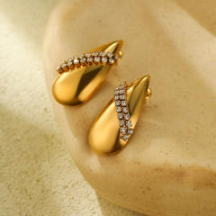 Chunky rhinestone waterdrop stainless steel earrings