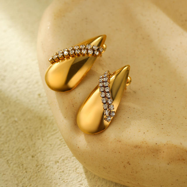 Chunky rhinestone waterdrop stainless steel earrings