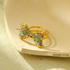 Sweet rainbow cz bow stainless steel necklace set