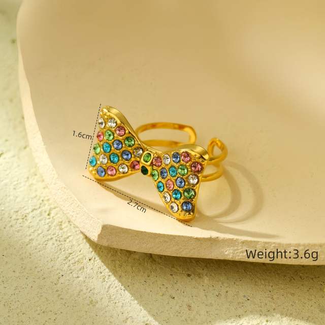 Sweet rainbow cz bow stainless steel necklace set
