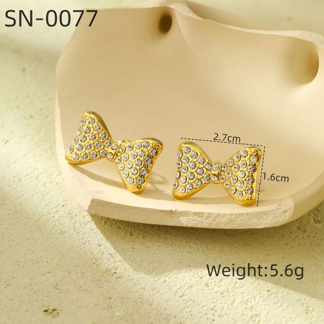 Sweet diamond bow stainless steel necklace set