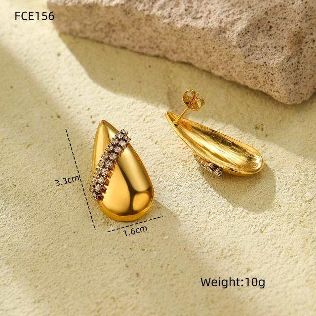 Chunky rhinestone waterdrop stainless steel earrings