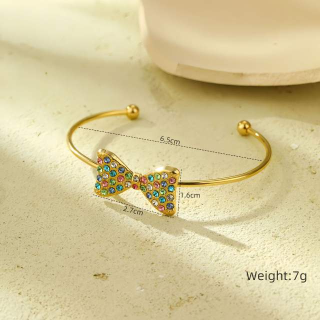 Sweet rainbow cz bow stainless steel necklace set