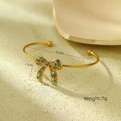 Sweet rainbow cz stainless steel bow necklace set