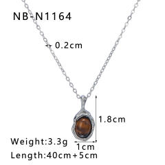 Creative vintage tiger eye stone pendant dainty stainless steel necklace