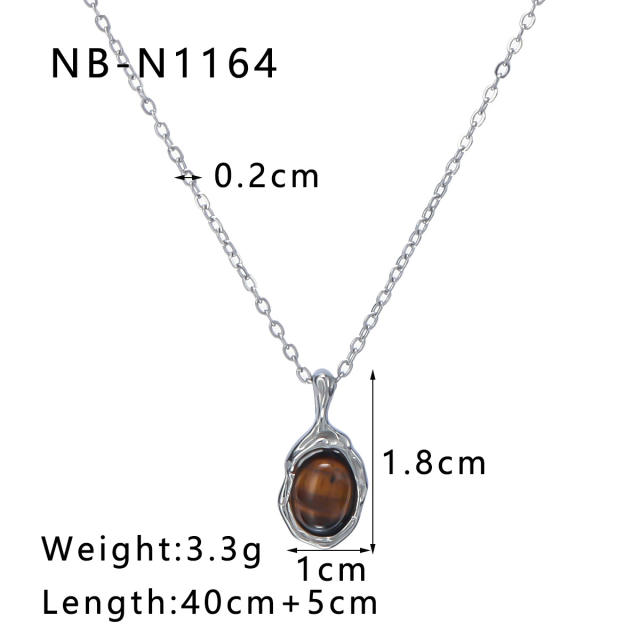 Creative vintage tiger eye stone pendant dainty stainless steel necklace