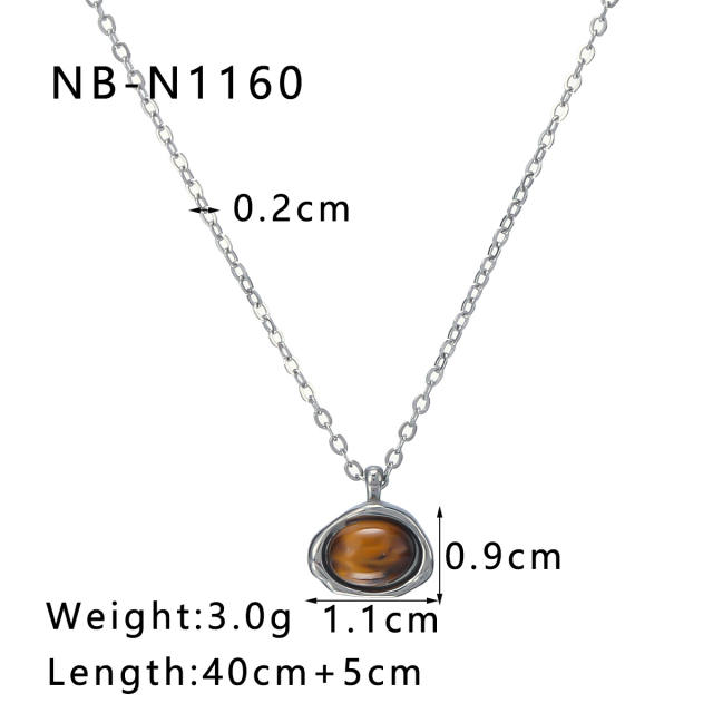 Creative vintage tiger eye stone pendant dainty stainless steel necklace