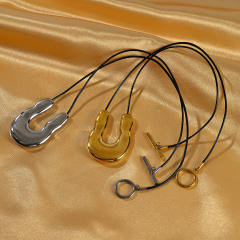 Personlity chunky U shape pendant stainless steel necklace