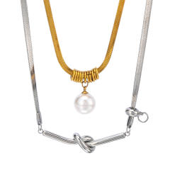 18KG personality knot pearl pendant stainless steel necklace