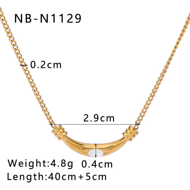 18KG Dainty pearl bead opal stone pendant stainless steel necklace